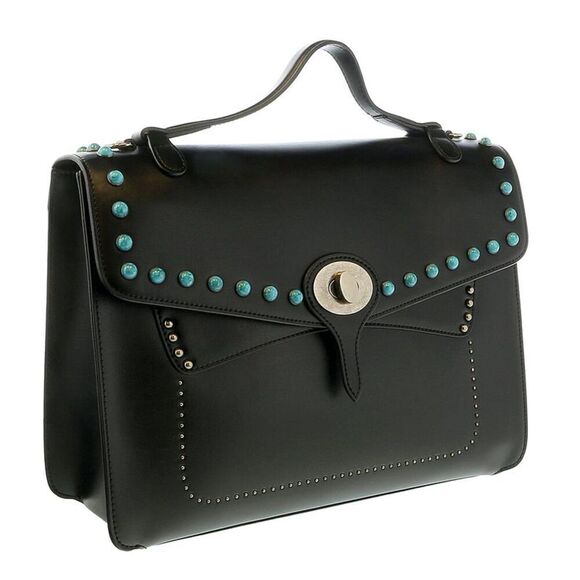 Tosca Blu Black Small Western Inspired Beaded  Flap Top Handle Bag - Picture 1 of 4